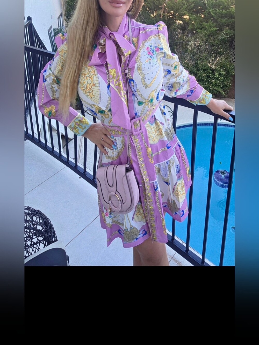 Dalia Pink Printed Tie-Neck Belted Mini Dress - Picture 2 of 6